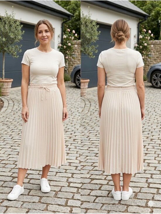 Emery Rose Dresses & Skirts - Emery Rose Beige Pleated High Waist Midi Skirt L sw230206795893 Minimalist Chic